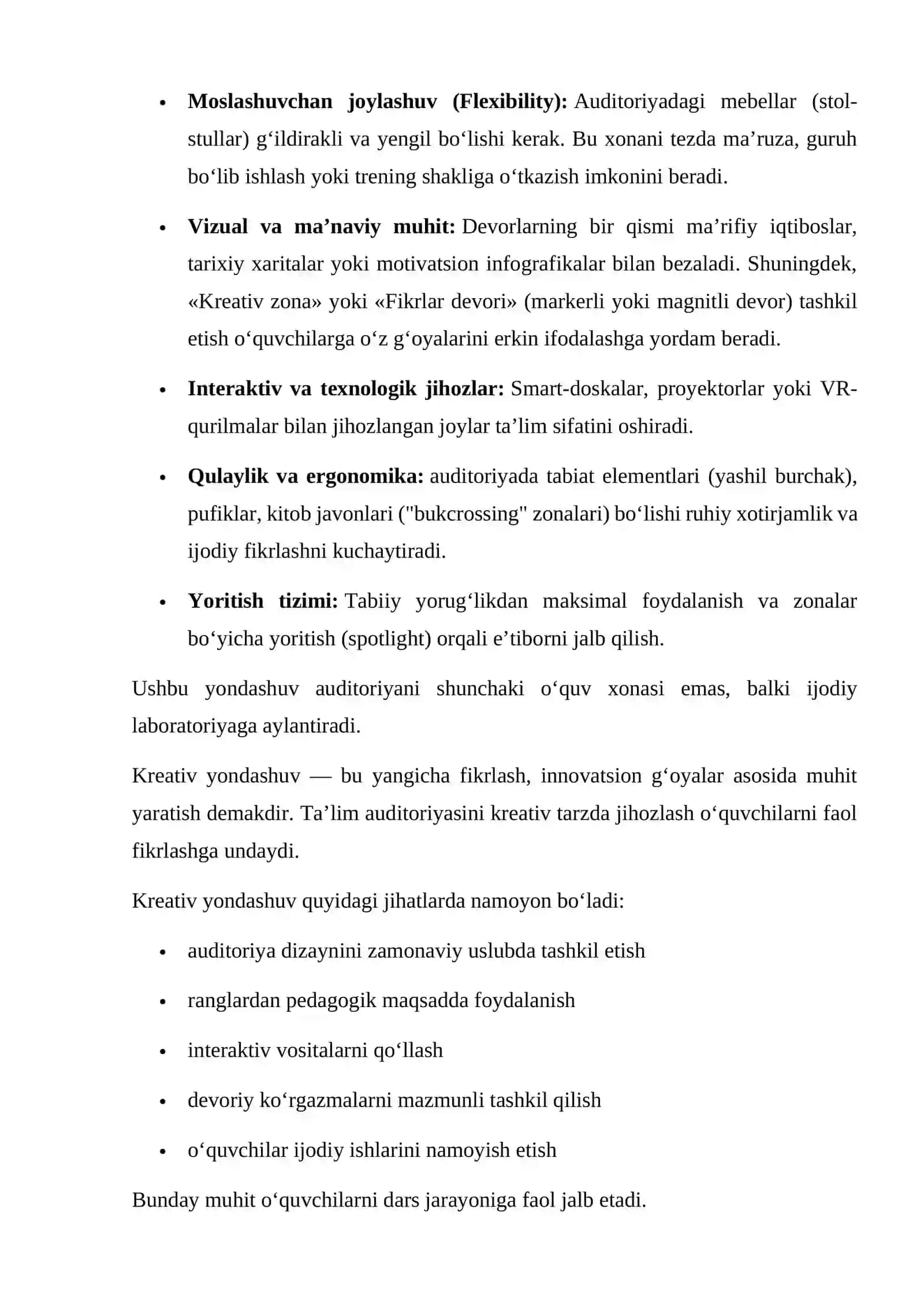 Auditoriyani jihozlashda kreativ yondashuv mohiyati 3