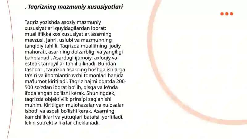 Taqriz.Taqrizning turlari. Taqrizning tuzulishi 3