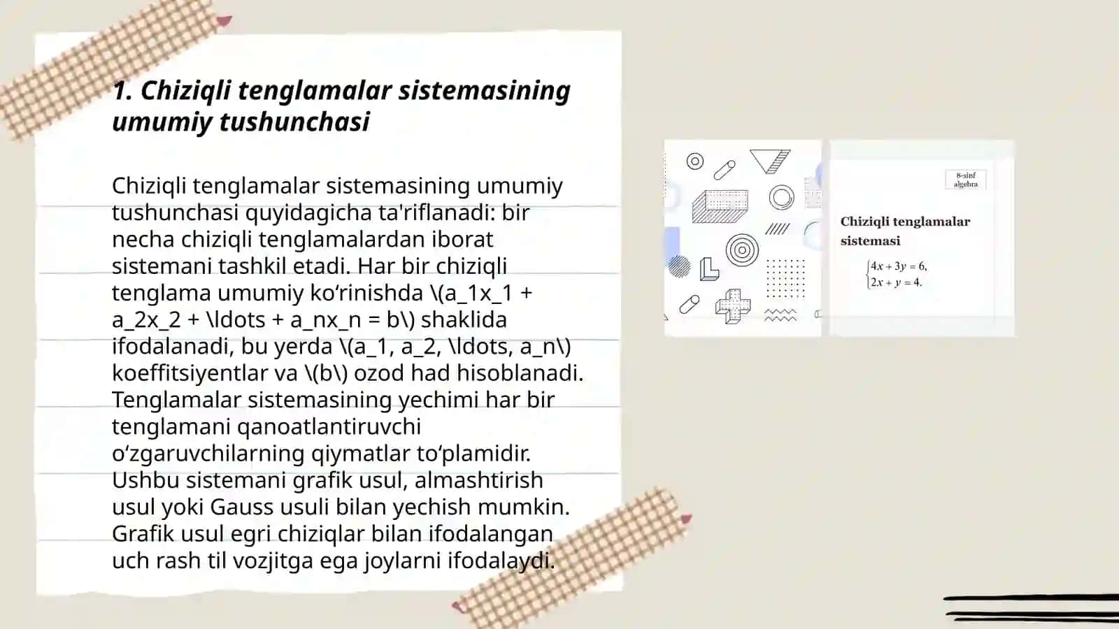 Chiziqli Tenglamalar Sistemasi va Ular Yechish Usullari, Hayotdagi Tatbiqi 3