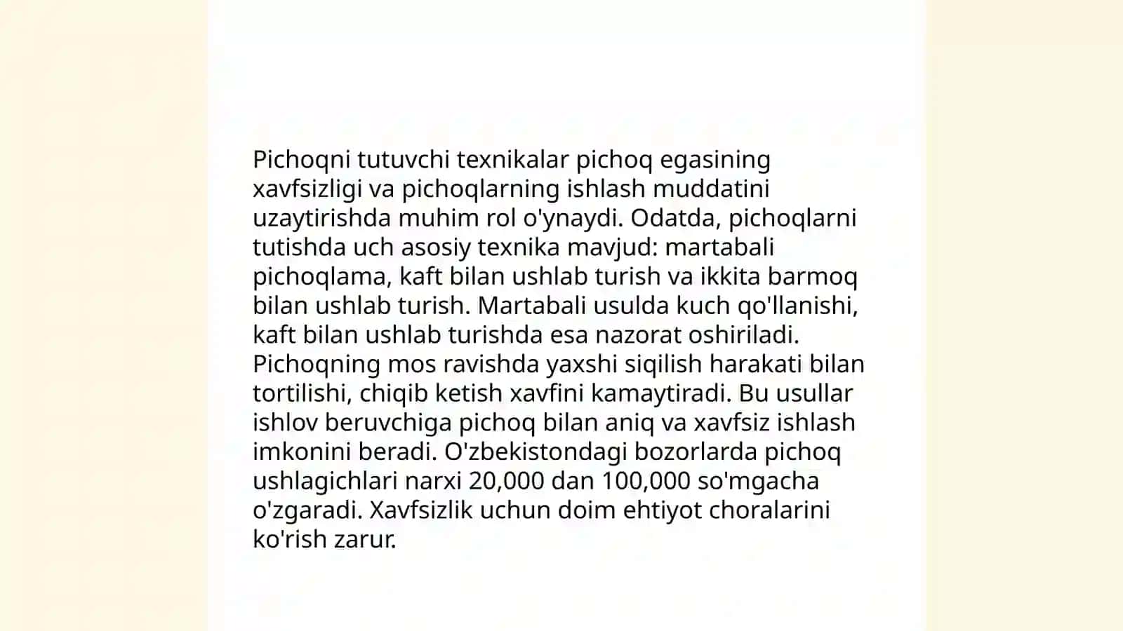 Pichoqni tutuvchi texnikalar 3
