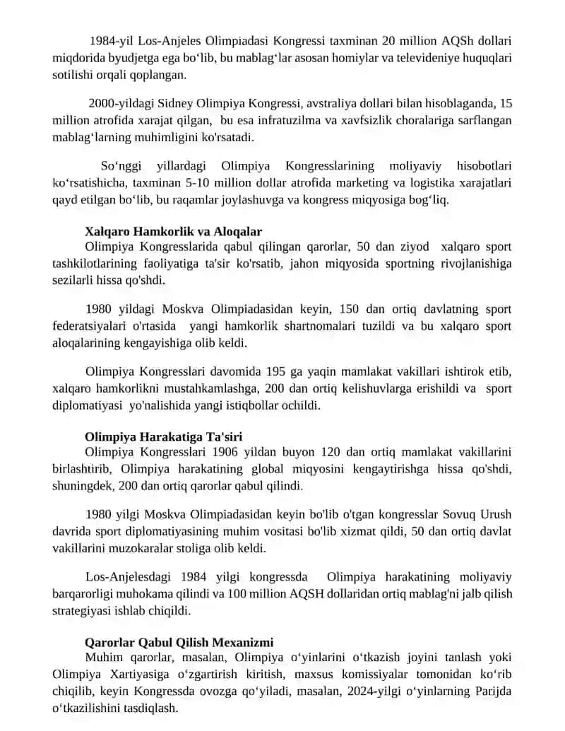 Olimpiya kongresslari va ularning ahamiyati 3