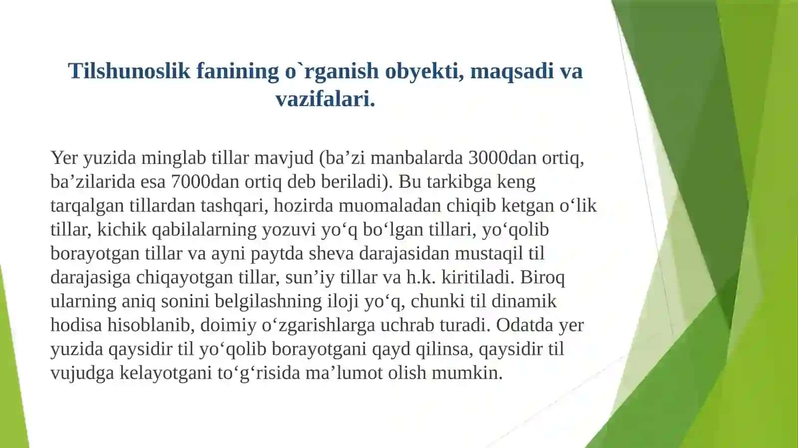 TILSHUNOSLIK FANINING O`RGANISH OBYEKTI. TILNING PAYDO BO`LISHI. 3