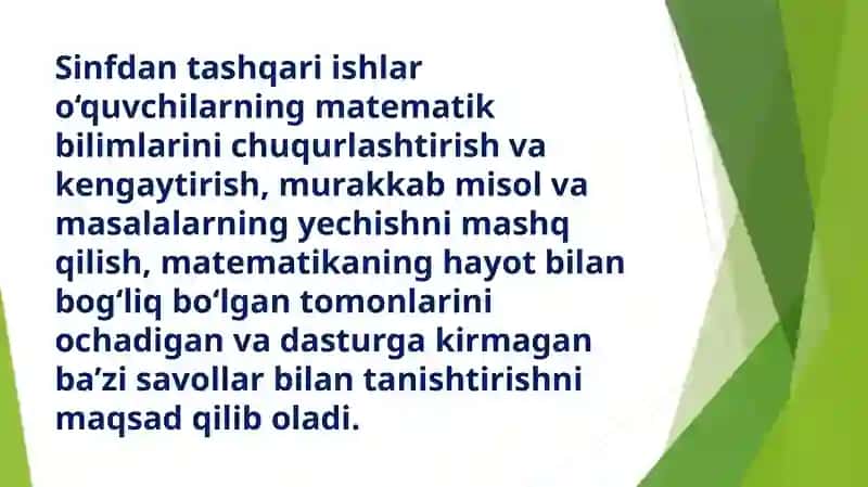 Matеmatikadan sinfdan tashqari ishni tashkil qilish turlari 3