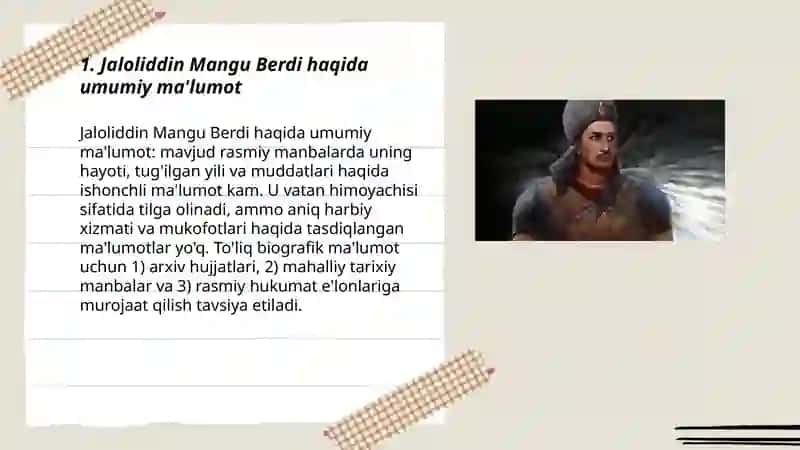 Jaloliddin Mangu Berdi haqida umumiy ma'lumot 3