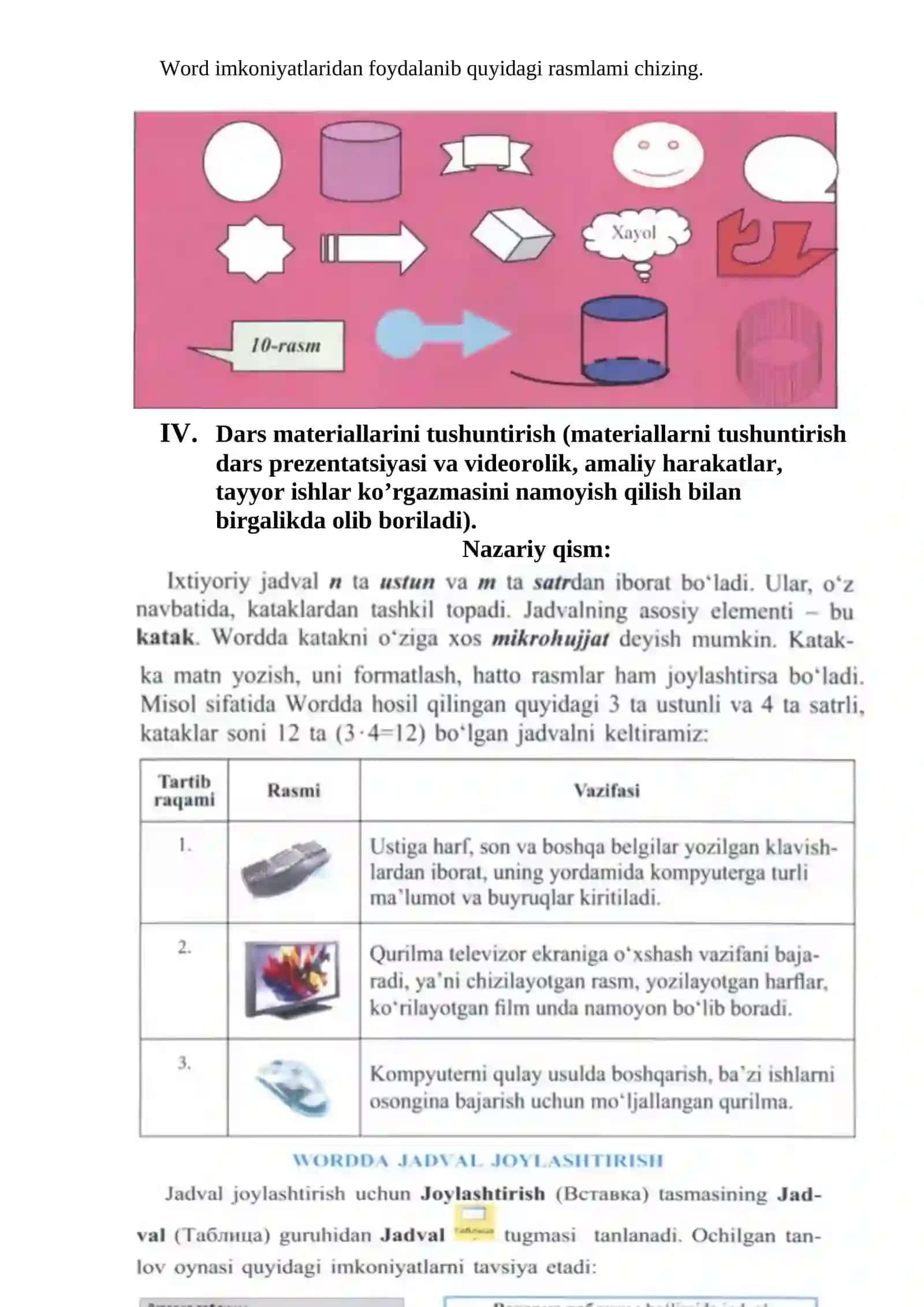 MS Word hujjatlarida jadvallar bilan ishlash 3