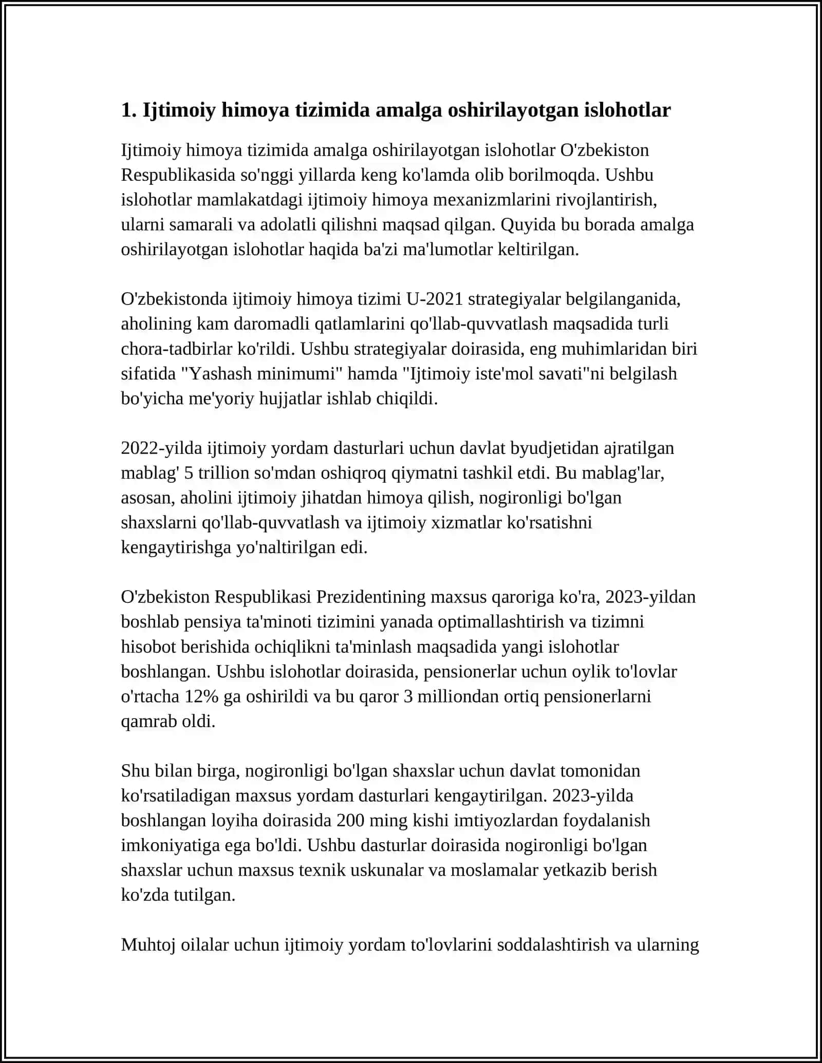 O'ZBEKISTONDA IJTIMOIY SOHADA AMALGA OSHIRILAYOTGAN O'ZGARISHLAR MAZMUN VA MOHIYATI 3