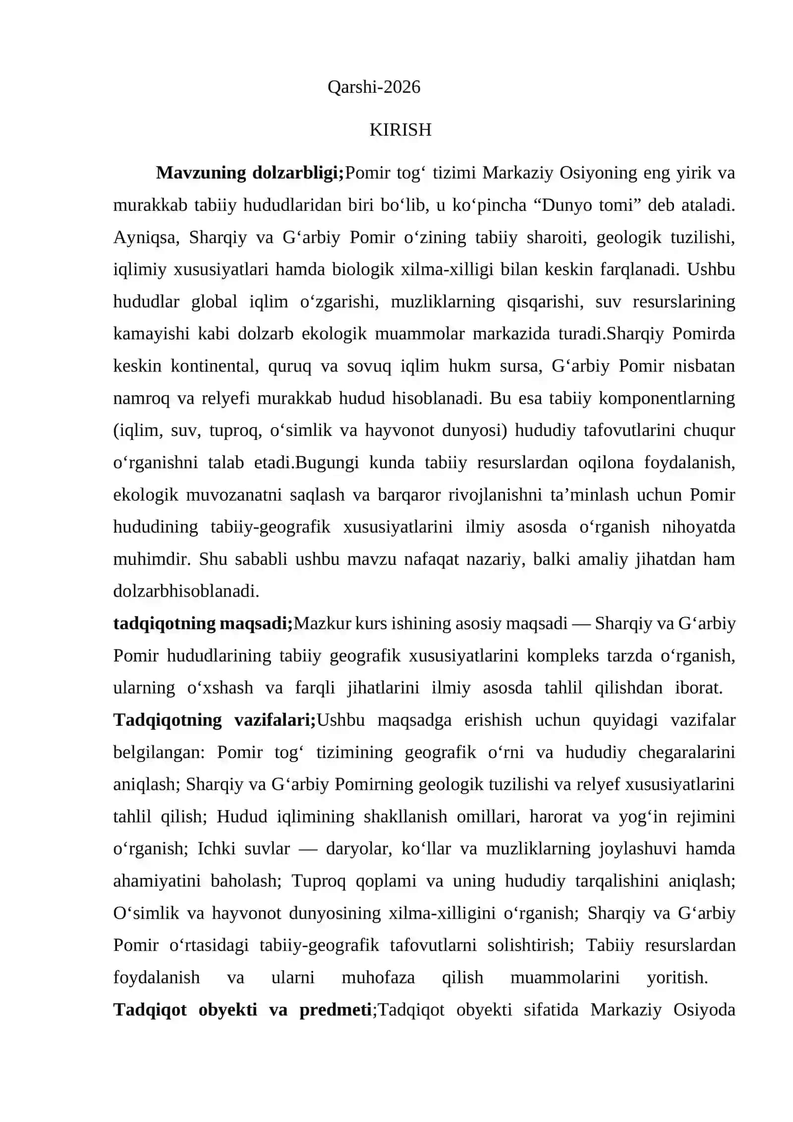 SHarqiy va G’arbiy Pomirga tabiiy geografik tavsif 3