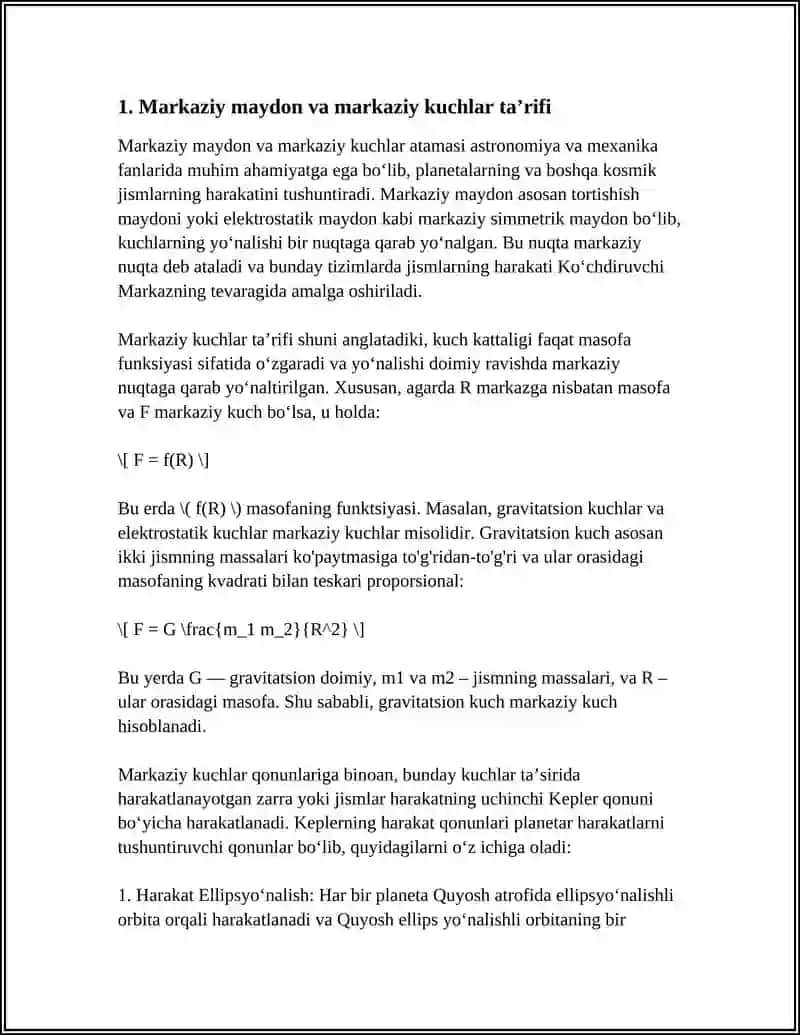 MARKAZIY MAYDONDAGI HARAKAT. KEPLER QONUNLARI 3