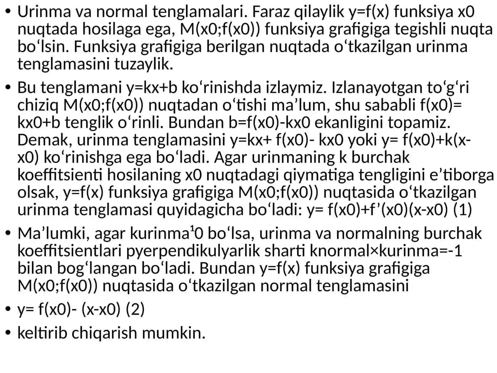 Parametrik tenglama bilan berilgan chiziq urinmasi va normali tenglamalari 3