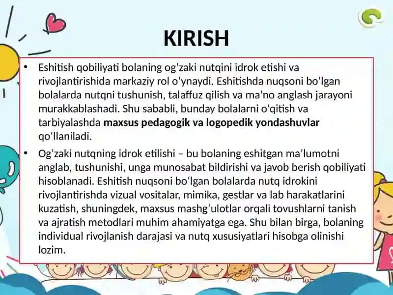 Eshitishdanuqsonibulganbolalarning og’zaki nutqning idrok etishi 3