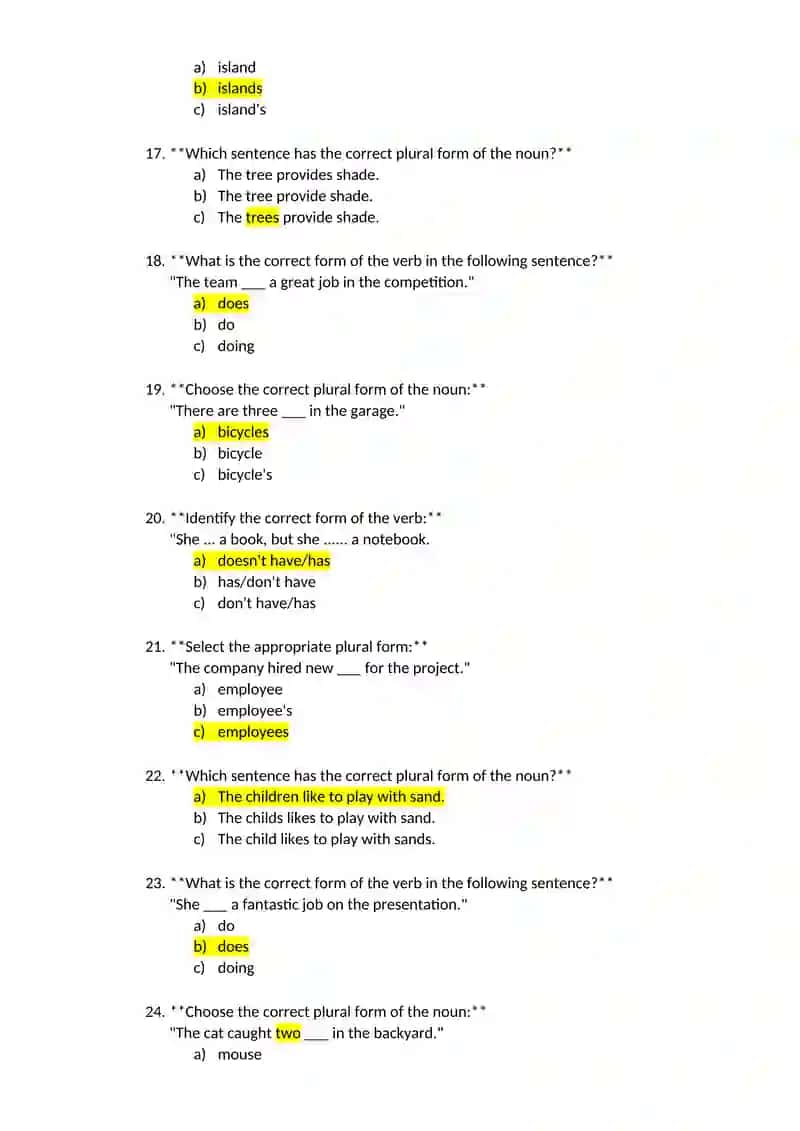 Plural Nouns Quiz 3