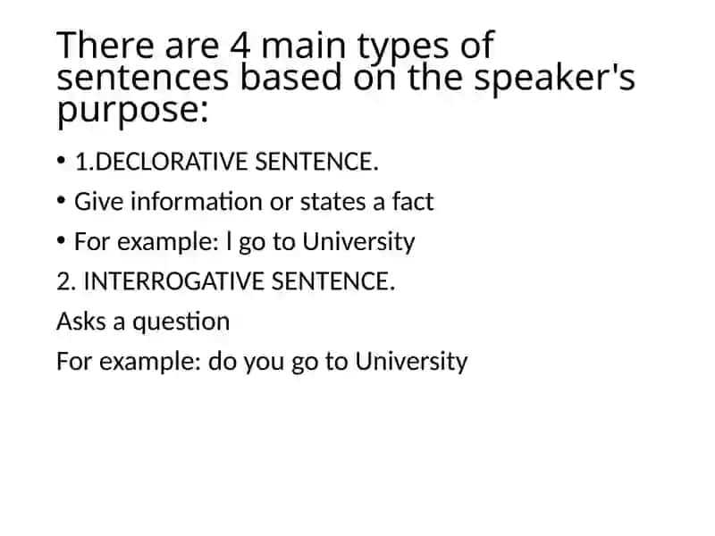 Types of the sentence according to the aim of the speaker 3