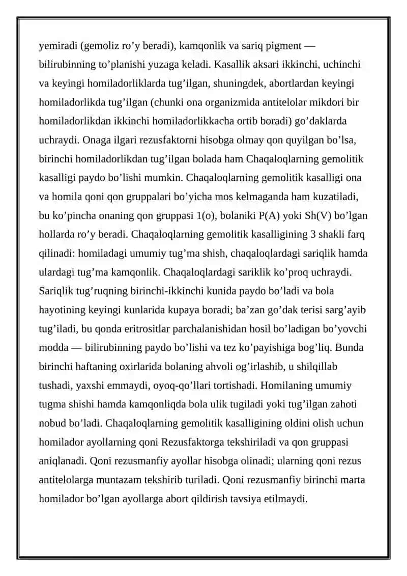 Chaqaloqlarning Gemolitik Kasalligi 3