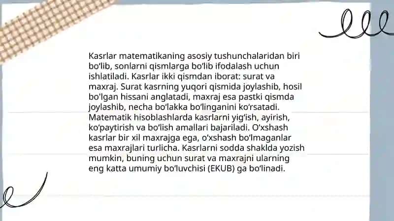 Kasrlar va ularning maxraj va suratlari 3