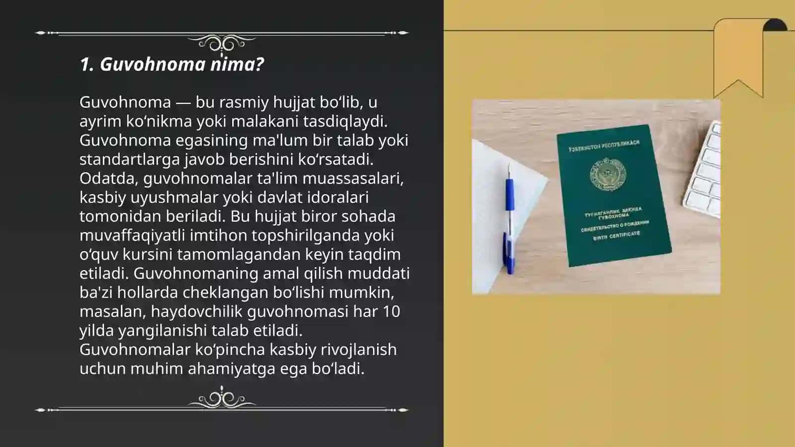 Guvohnoma haqida maʼlumot bering 3