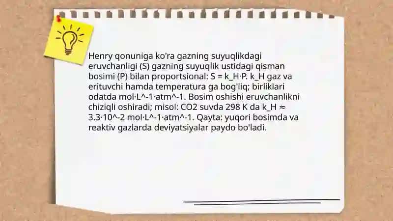Gazlarning eruvchanligiga bosim taʼsiri 3