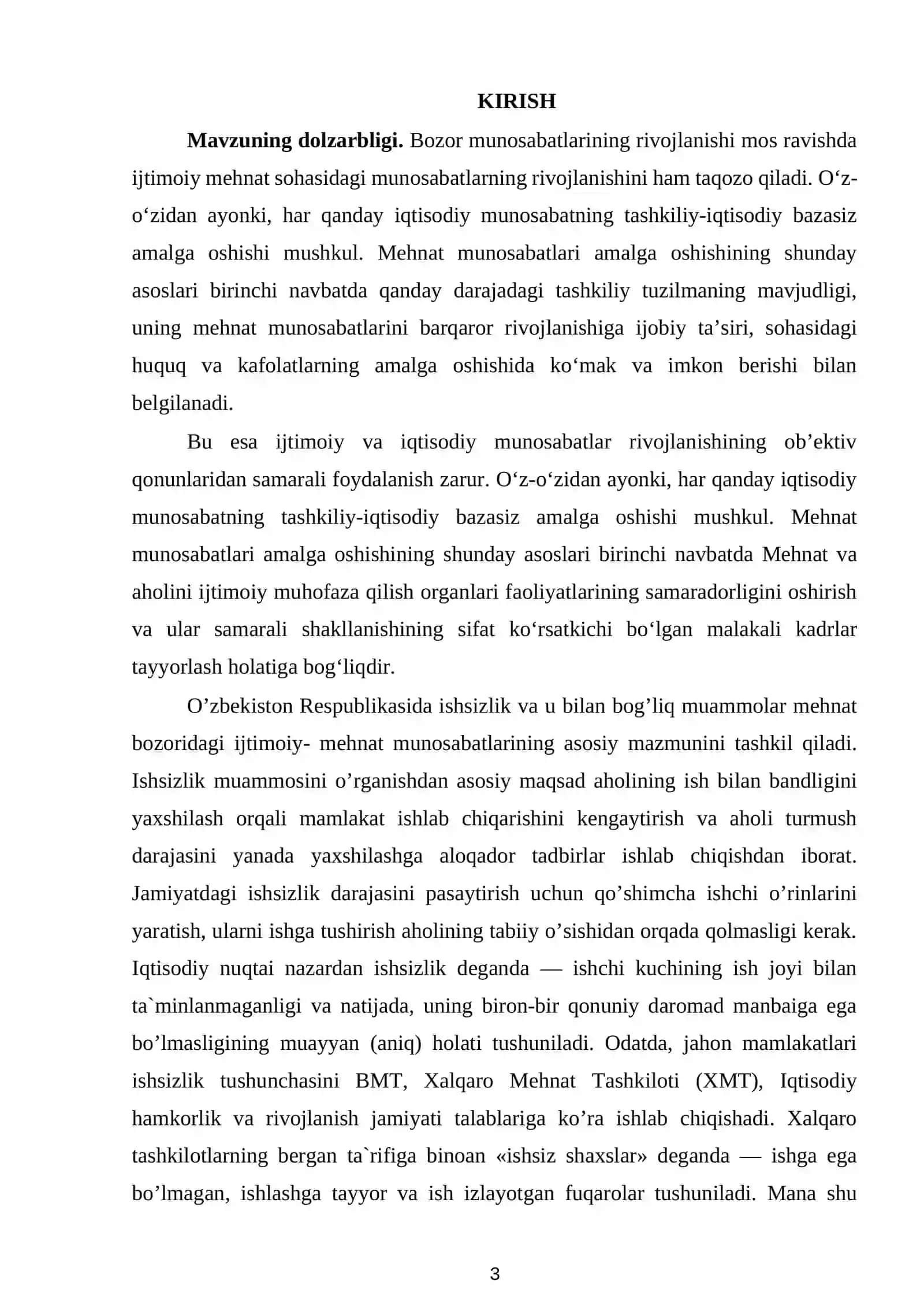 O'zbekiston Respublikasida mehnat bozorining shakllanishi va ishsizlikni o'ziga xos xususiyatlari 3