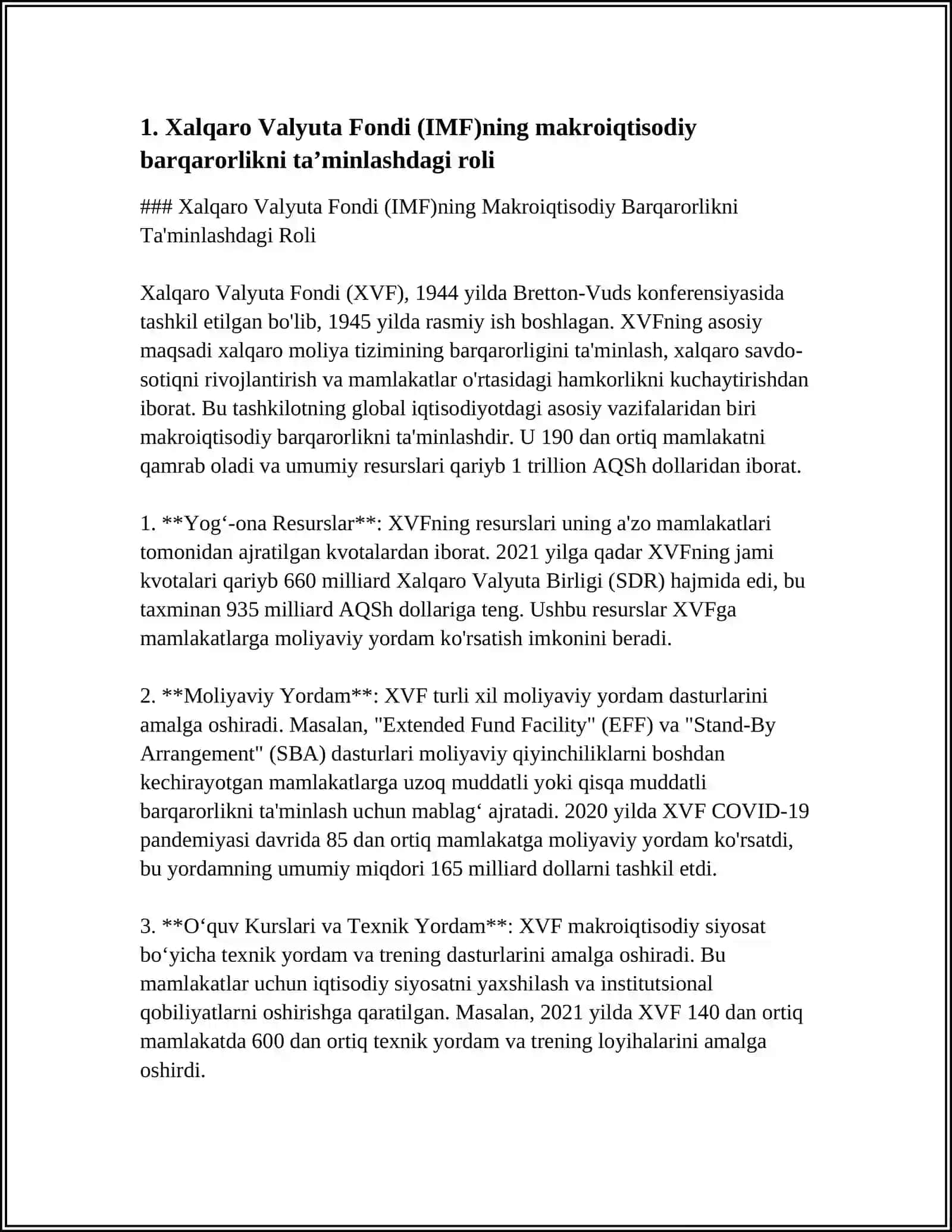 Xalqaro Valyuta Fondi (IMF)ning Makroiqtisodiy Barqarorlikni Ta'minlashdagi Roli 3