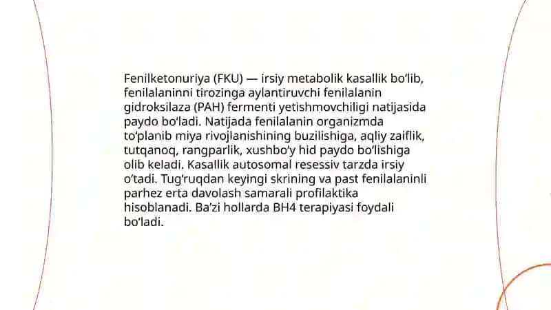 Fenilketonuriya - irsiy kasallik 3