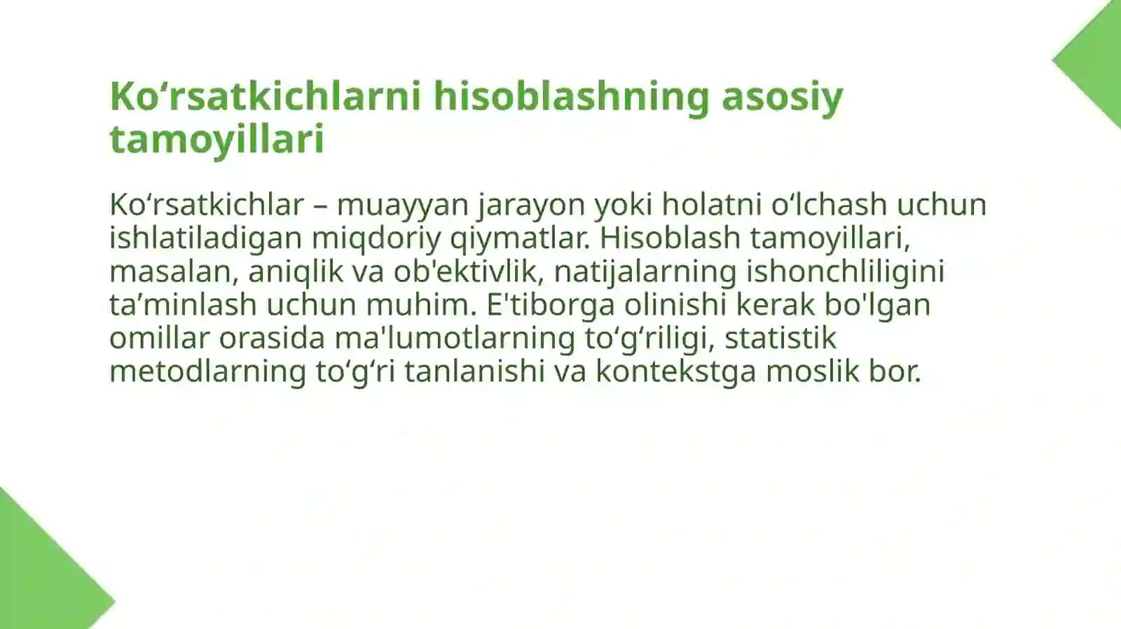 Koʻrsatkichlarni hisoblashning umumiy usuli 3