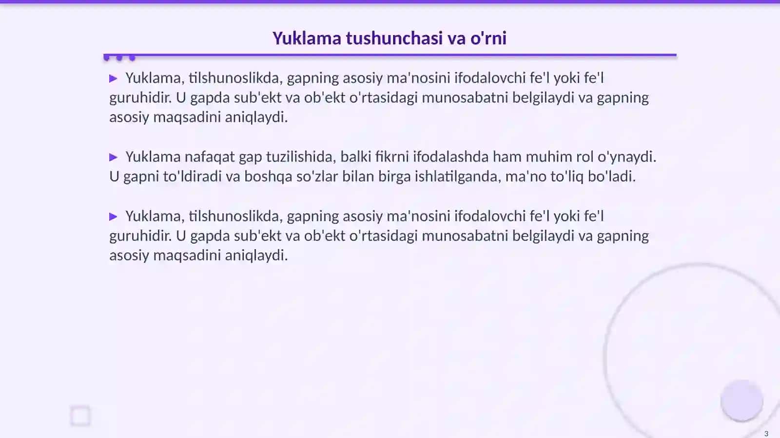 Yuklama va ularning ma'no turlari, grammatik xususiyatlari 3