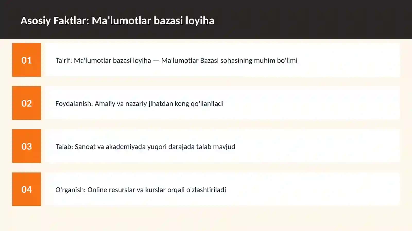 Mavzuga Kirish — Ma'lumotlar bazasi loyiha 3