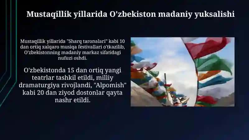 Mustaqillik yillarida O'zbekiston madaniy yuksalishi 3