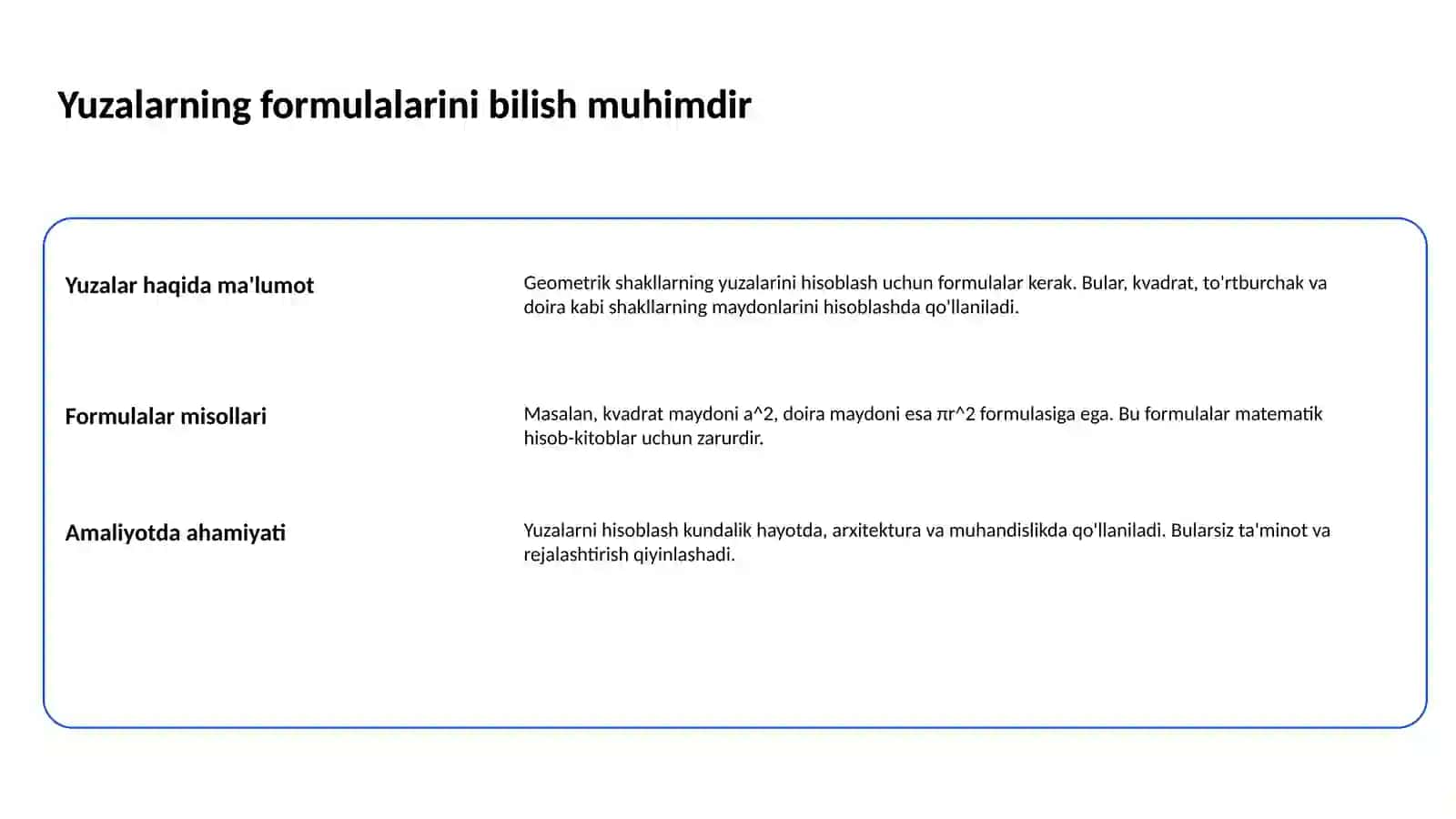 Yuzalarni hisoblashga doir masalalar yechish metodikasi 3
