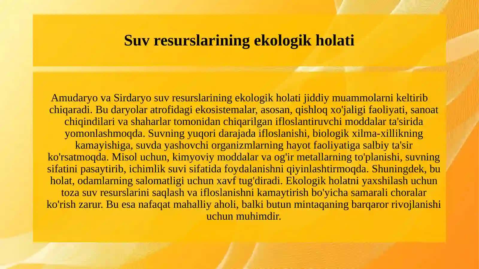 Amudaryo va Sirdaryo ifloslanish muommolari haqida 3