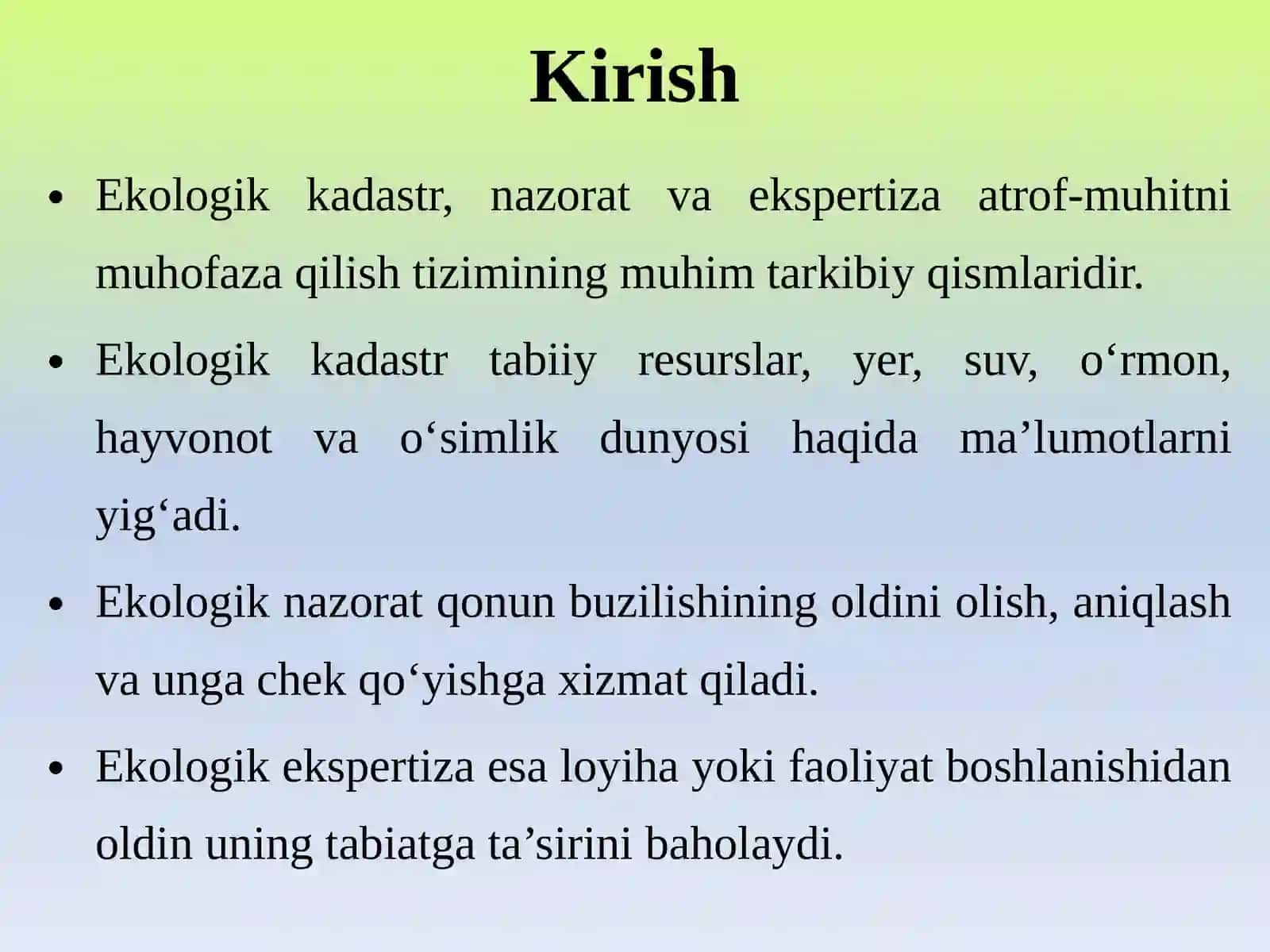 EKOLOGIK KADASTR, NAZORAT VA EKSPERTIZA 3