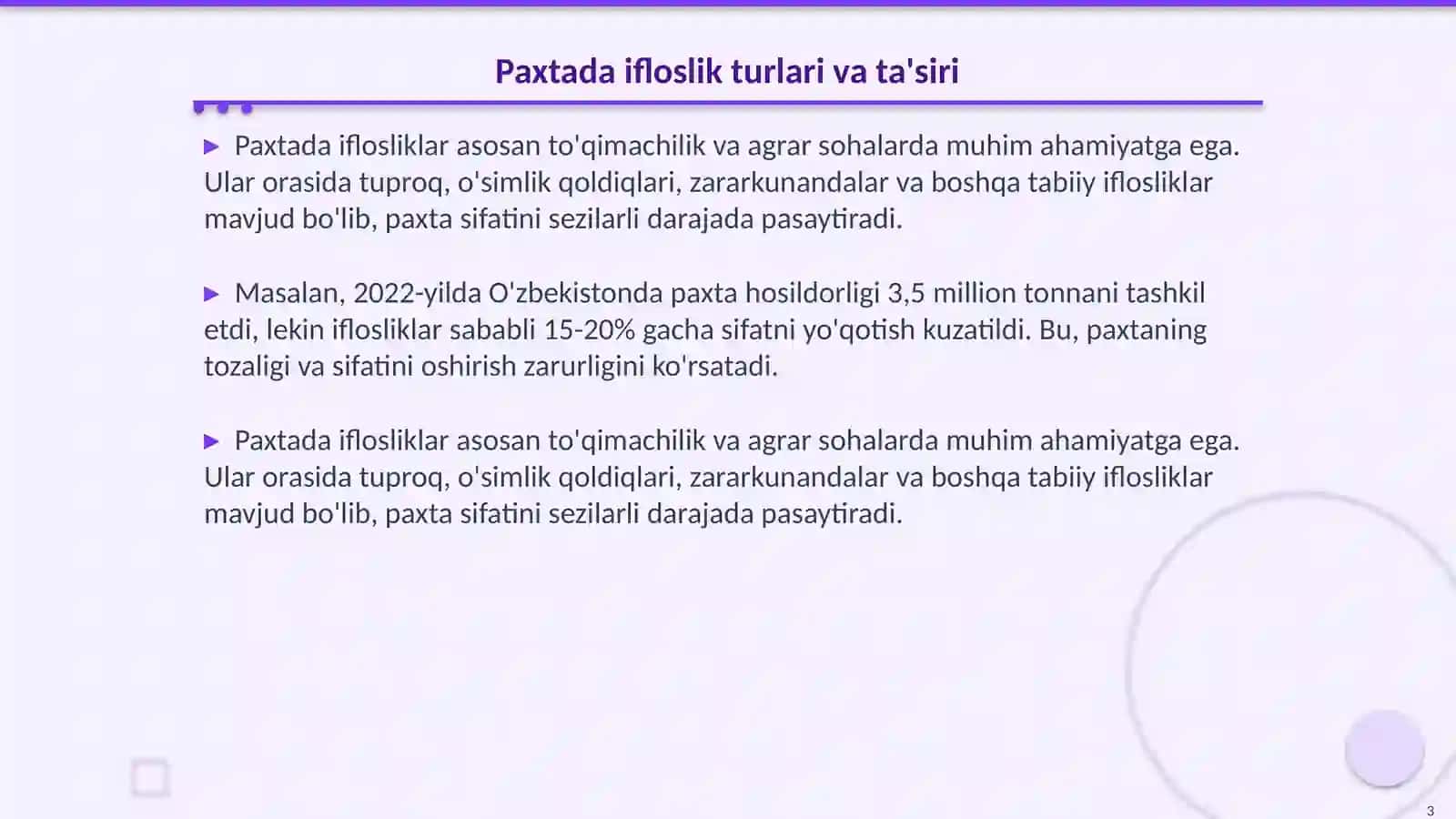Paxta tarkibidagi iflosliklarni aniqlash 3