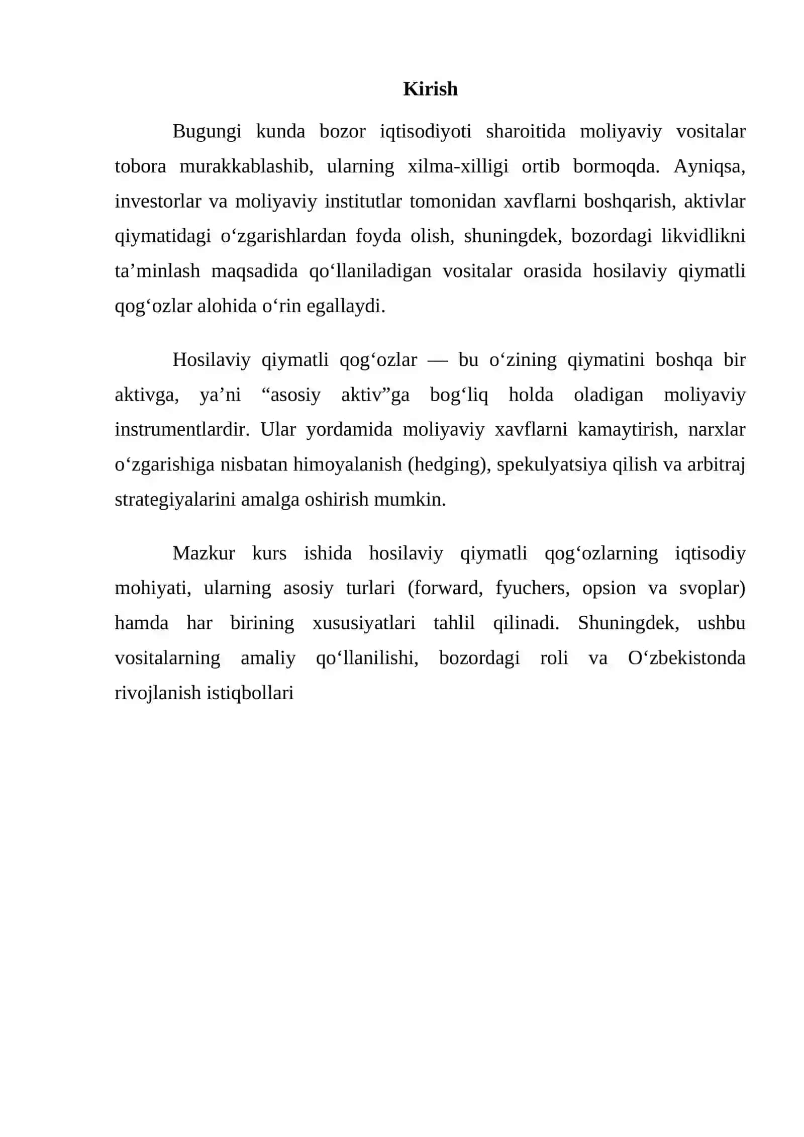 "Hosilaviy qiymatli qog‘ozlar turlari va ularning xususiyatlari" 3