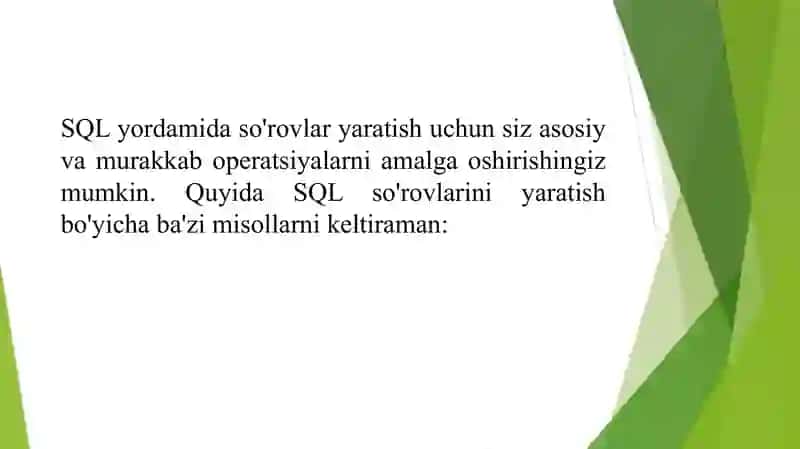 SQL yordamida sorovlar hosil qilish 3