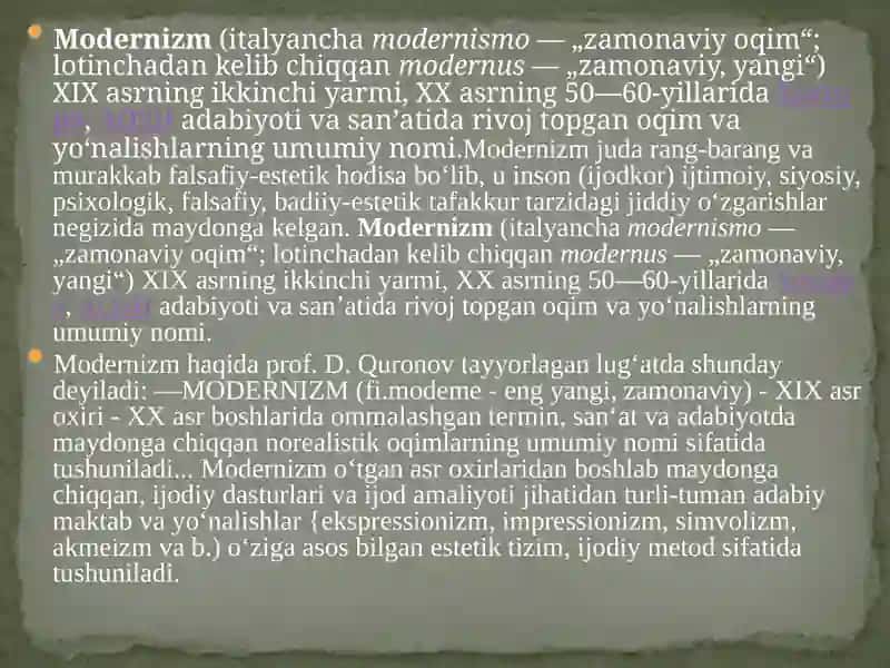 Modernizm va An’anaviy romanlar 3
