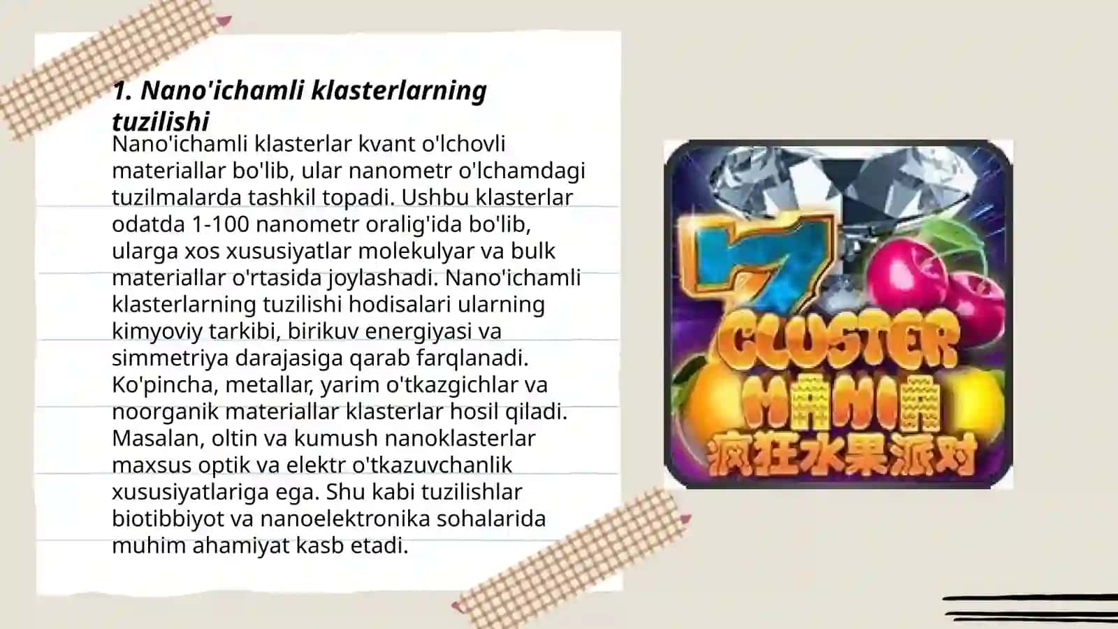 Nano'Ichamli klasterlar va kristallar 3