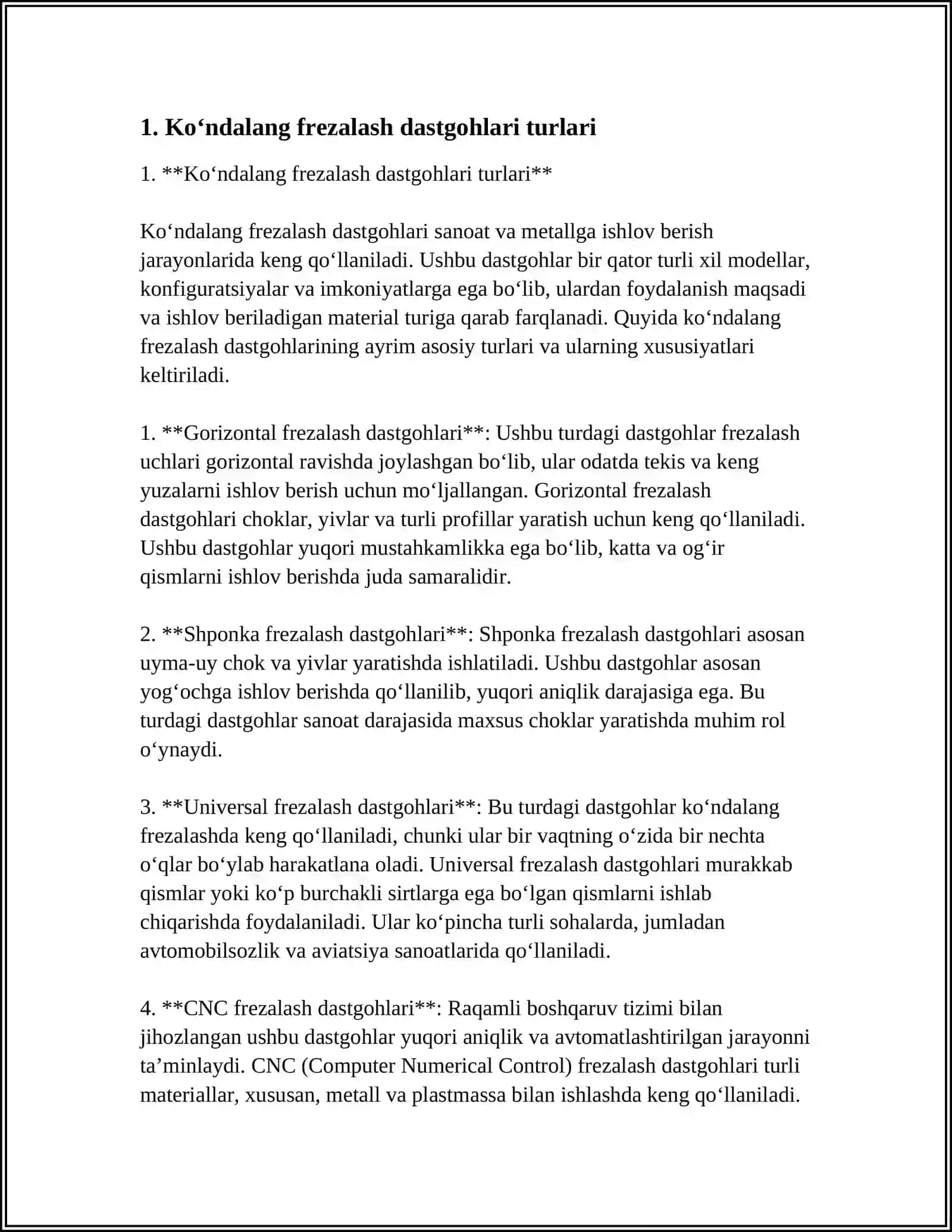 KOʻNDALANG FREZALASH DASTGOHLARI 3