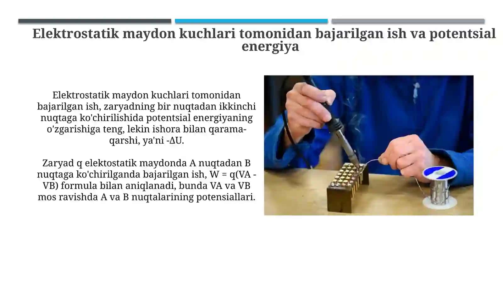 Elektrostatik maydon kuchlarining bajargan ishi 3