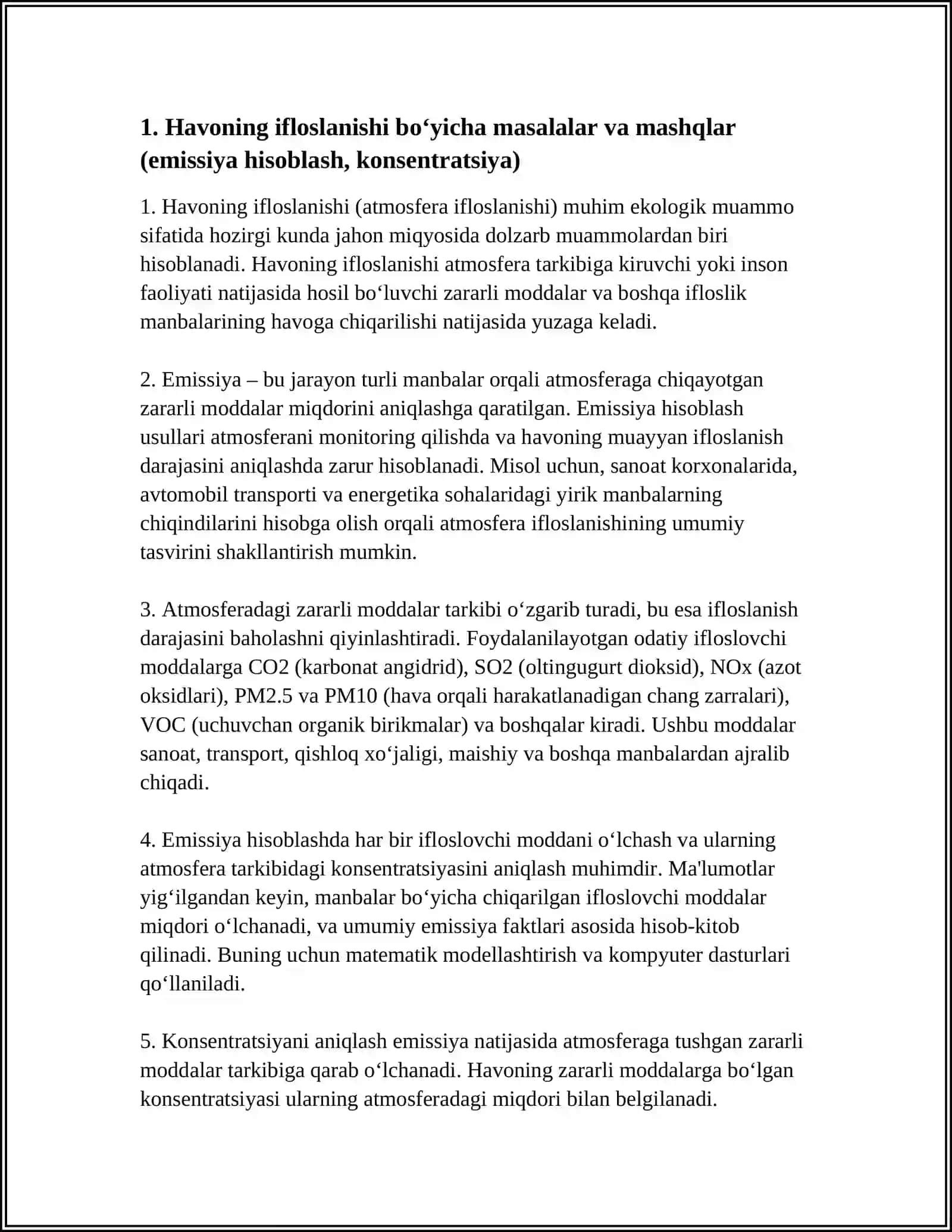 EKOLOGIYA BOYICHA MASALA VA MASHQLAR YECHISH 3