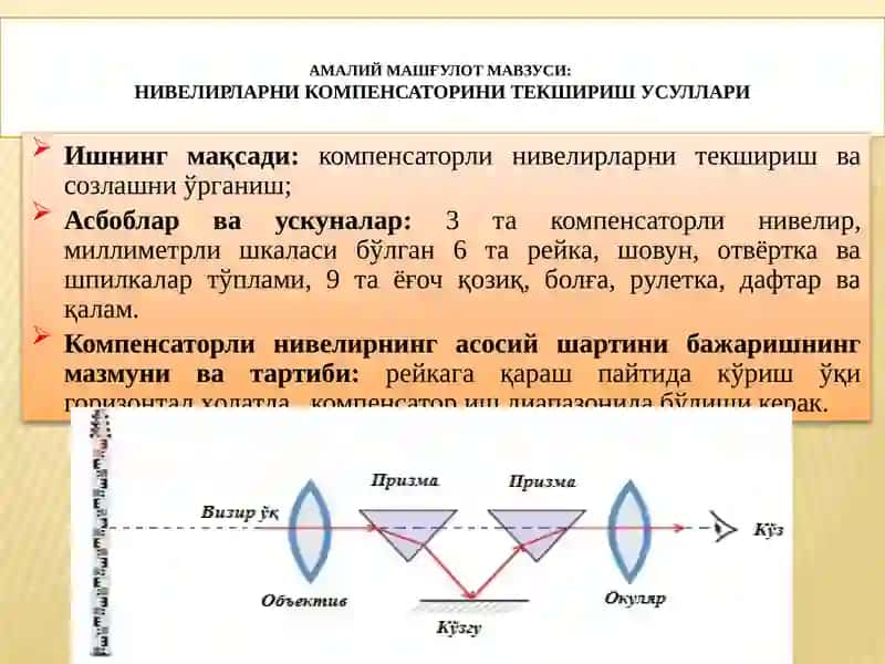 "НИВЕЛИРНИ КОМПЕНСАТОРИНИ ТЕКШИРИШ УСУЛЛАРИ" 3