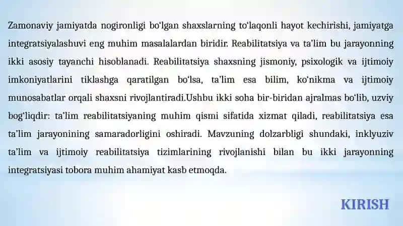 Reabilitatsiya va ta'lim: uzviylik va integratsiya 3