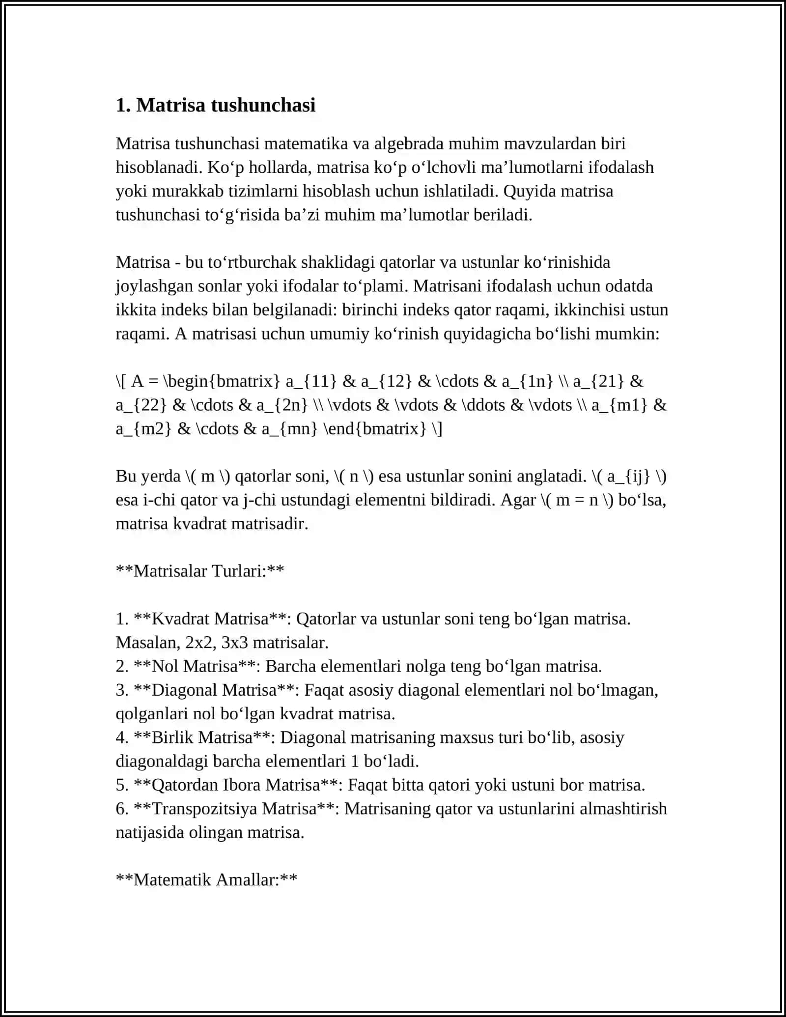 TESKARI MATRITSA, CHIZIQLI TENGLAMALAR SISTEMASINI MATRITSA USULIDA YECHISH 3