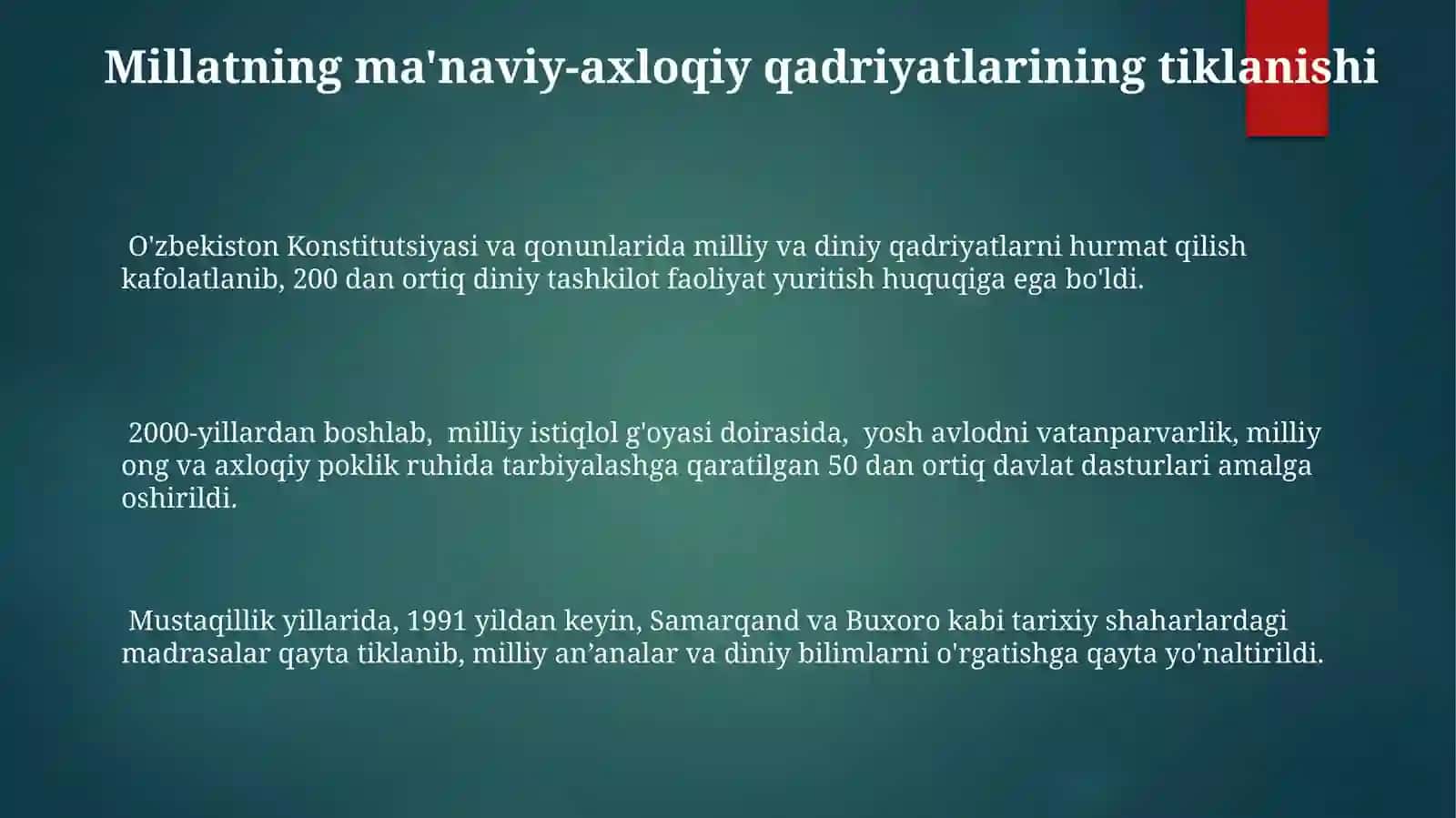 Mustaqillik Yillarida O‘zbekistonning Ma‘naviy Uyg‘onishi 3