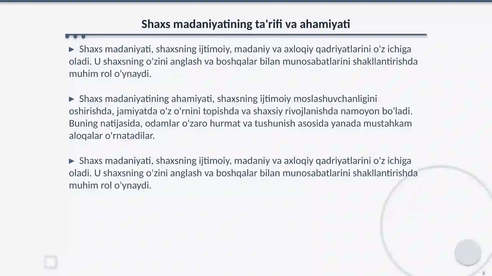 Shaxs madaniyatining asosi 3