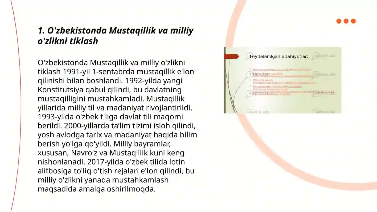 O'zbekistonda Mustaqillik va milliy o'zlikni tiklash 3