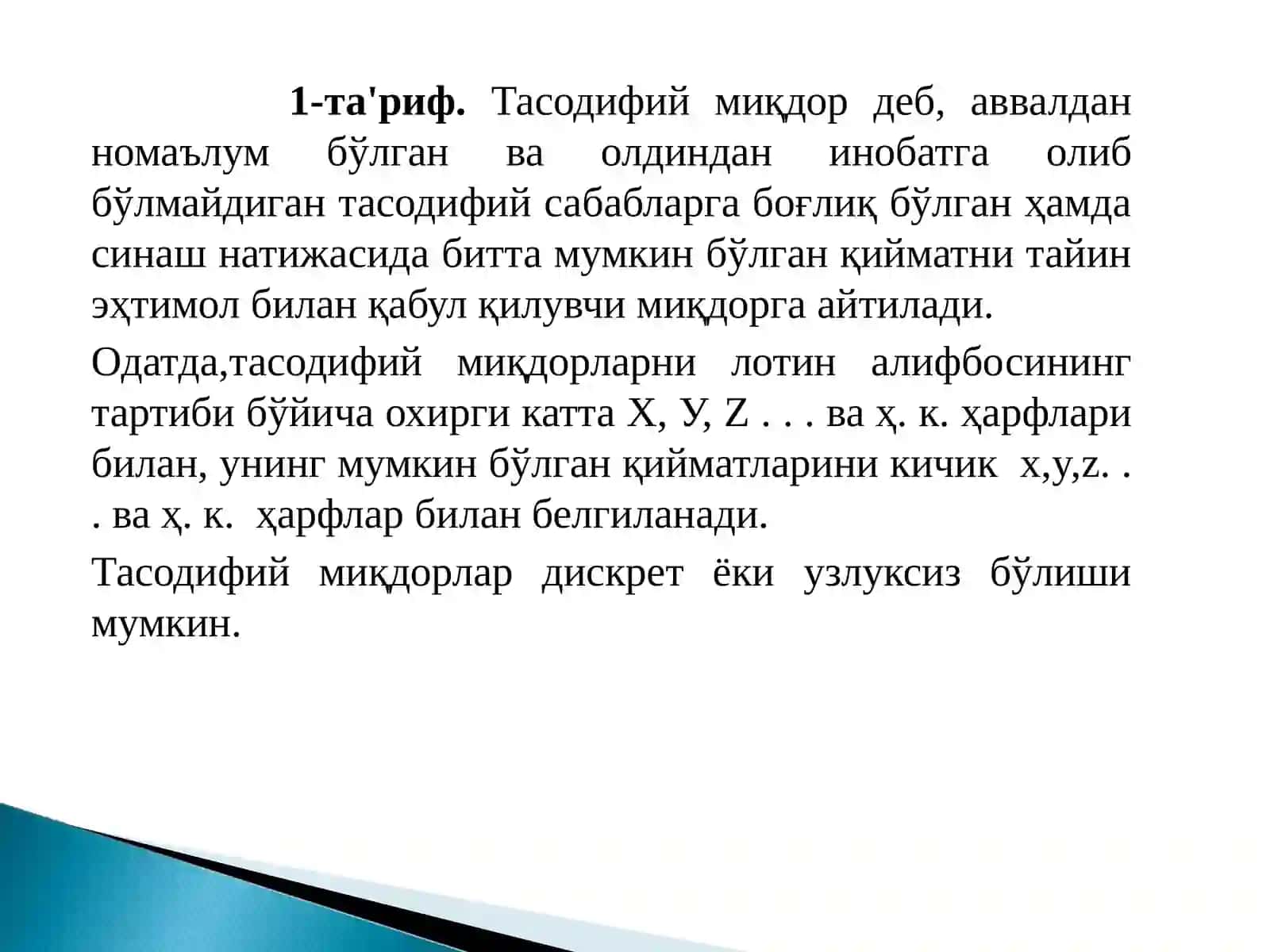 EHTIMOLLAR NAZARIYASI BA MATEMATIK STATISTIKA 3