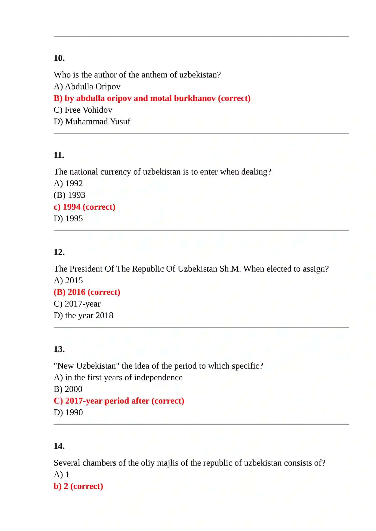Test of knowledge of the history of Uzbekistan (250 tests) 3