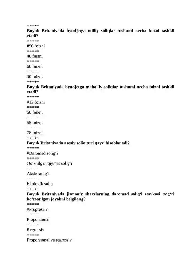 Chet mamlakatlar soliq tizimi fanidan yakuniy test javoblari 3