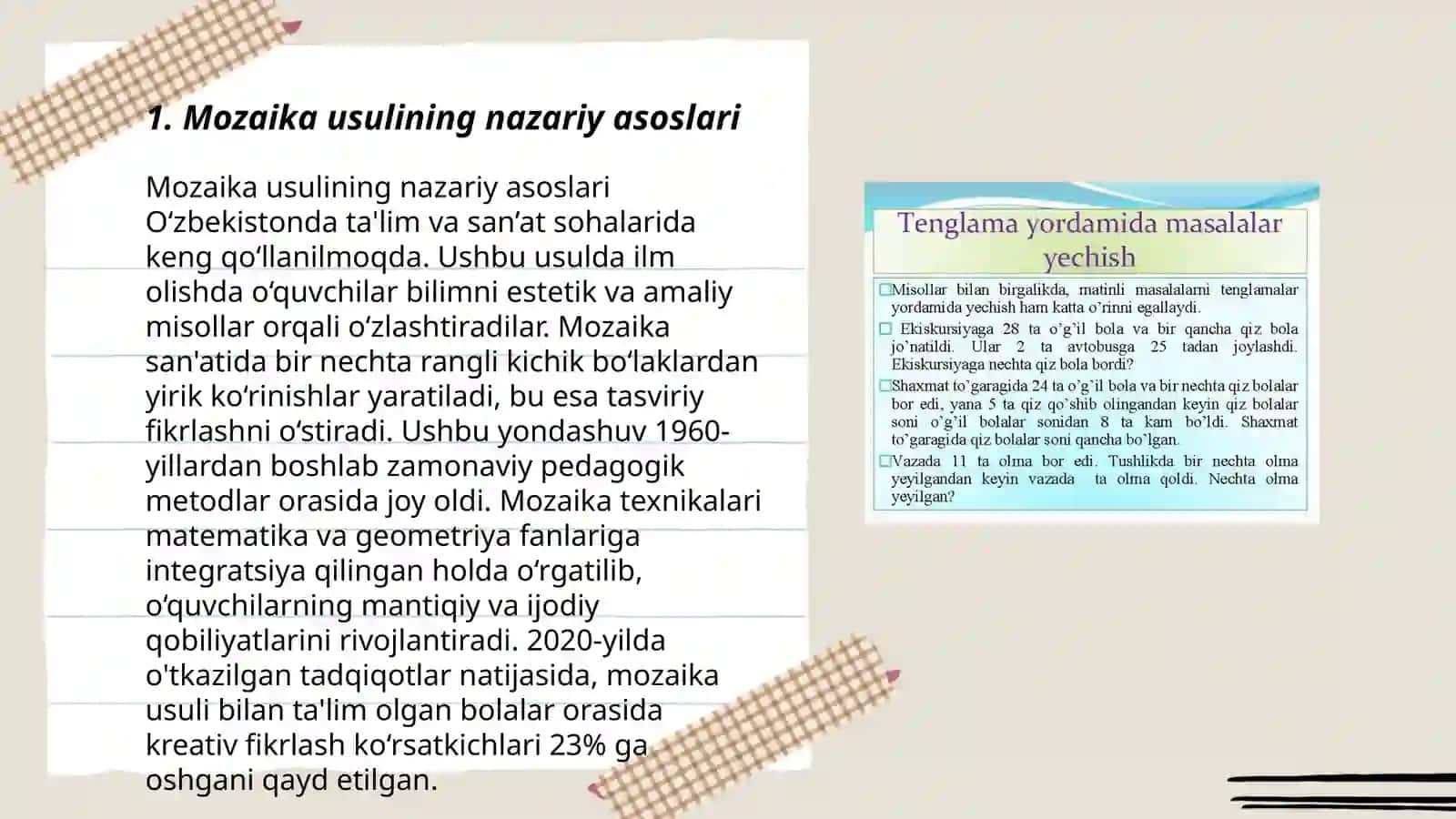 Mozaika usulida amaliy darslarni tashkil etish metodikasi 3