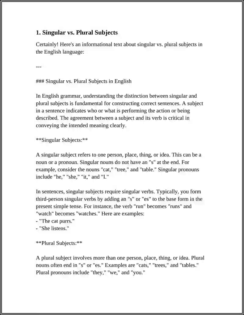 Singular vs. Plural Subjects in English 3