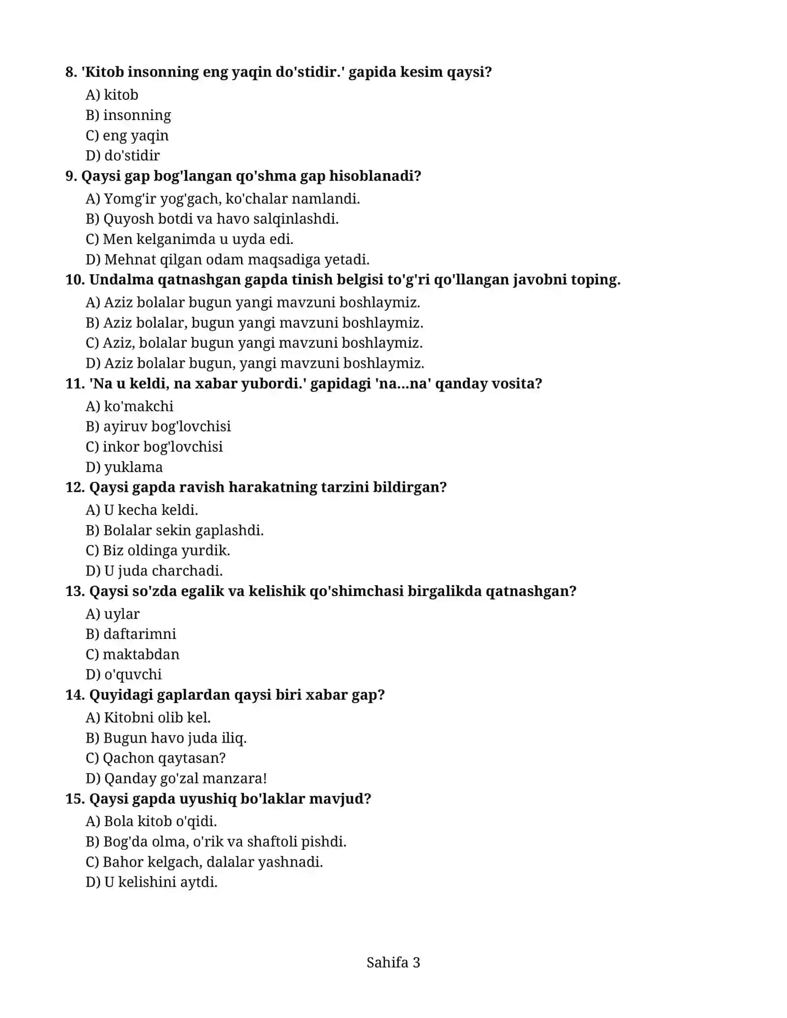 Mavzu: BOSHLANG'ICH TA'LIM MILLIY SERTIFIKATI 3